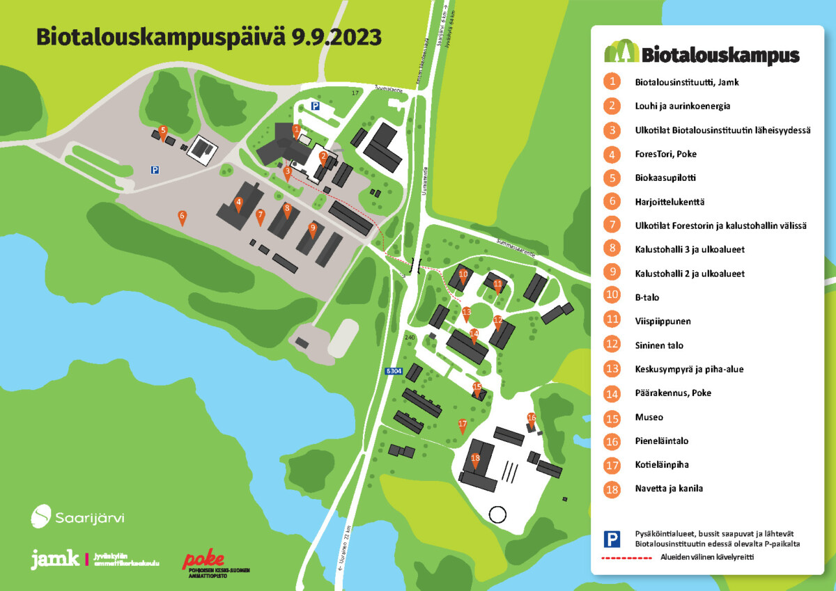 Biotalouskampuksen kartta ja toimintapisteet