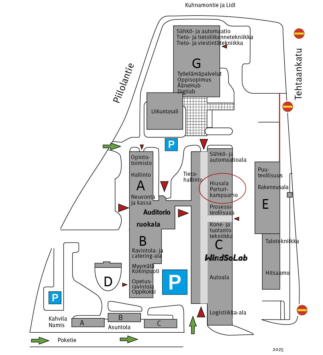 Piilolan kampaamon sijainti ja asiakasparkkeeraus